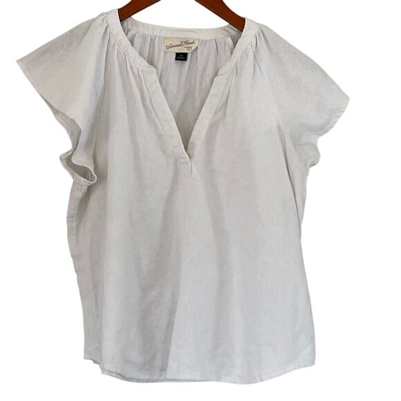 White Linen Blend Short Ruffle Sleeve V-Neck Blouse/Top, Size XS - Picture 1 of 11
